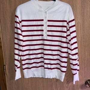 Striped White and Red Henley Sweater
